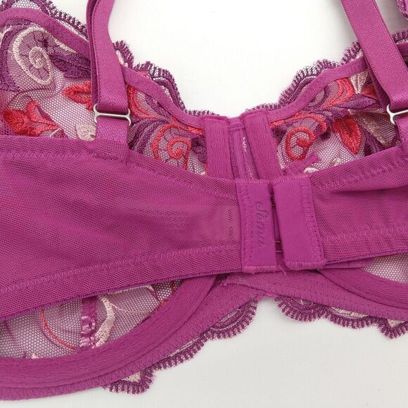 Soma Sensuous Lace Unlined Demi Bra Size 34C New Sheer Purple Embroidered - Picture 8 of 10